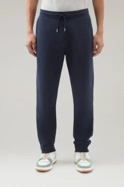 Pantaloni e pantaloncini>Woolrich Pantaloni Sportivi In Misto Cotone Felpato Melton Blue