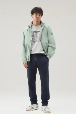 Pantaloni e pantaloncini>Woolrich Pantaloni Sportivi In Misto Cotone Felpato Melton Blue
