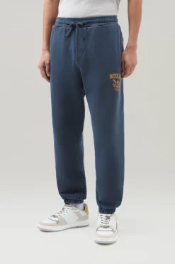 Pantaloni e pantaloncini>Woolrich Pantaloni Sportivi Tinti In Capo In Puro Cotone Felpato Melton Blue