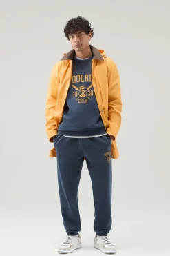 Pantaloni e pantaloncini>Woolrich Pantaloni Sportivi Tinti In Capo In Puro Cotone Felpato Melton Blue
