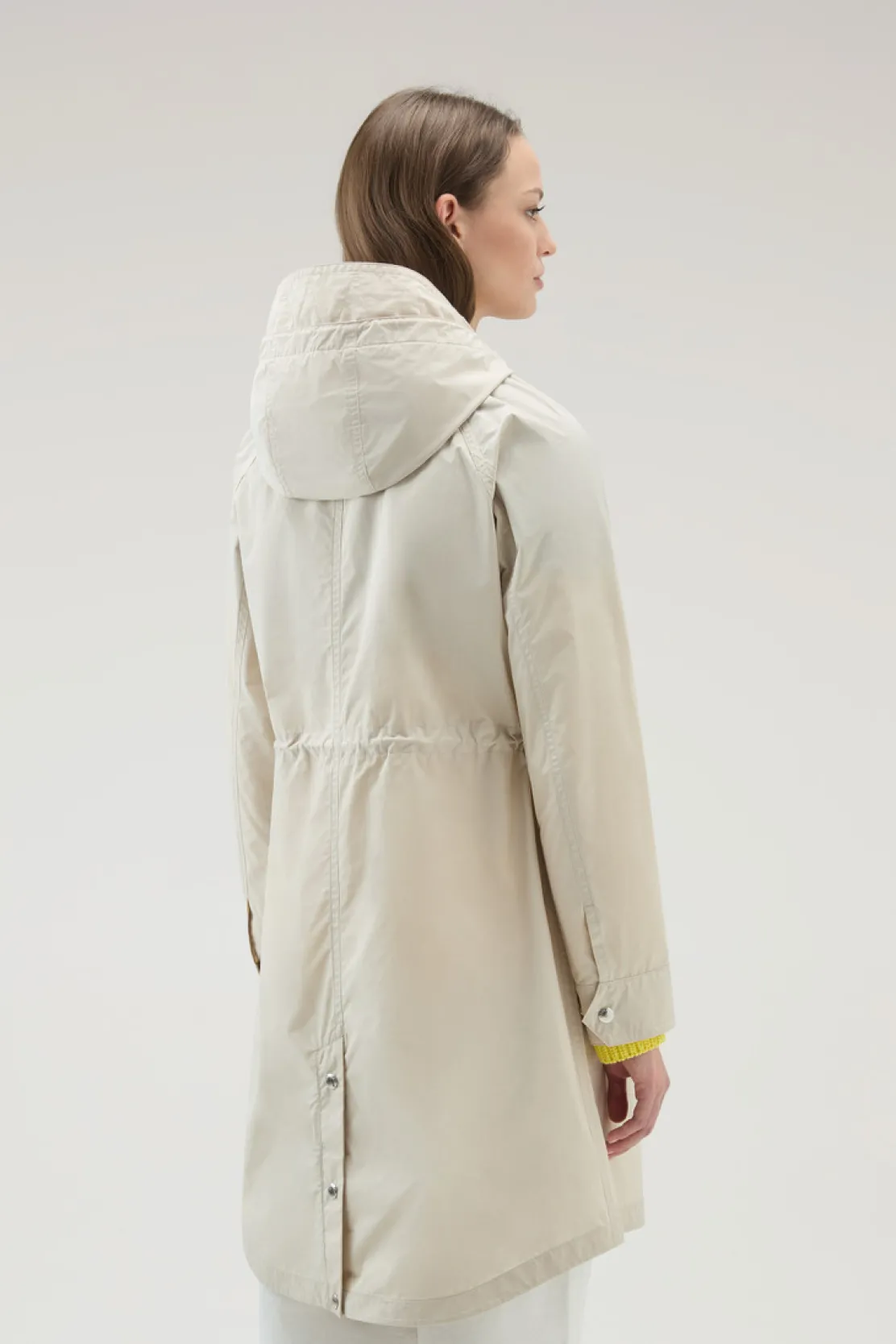 Parka>Woolrich Parka Estivo Lungo In Tessuto Urban Touch Con Cappuccio Light Oak