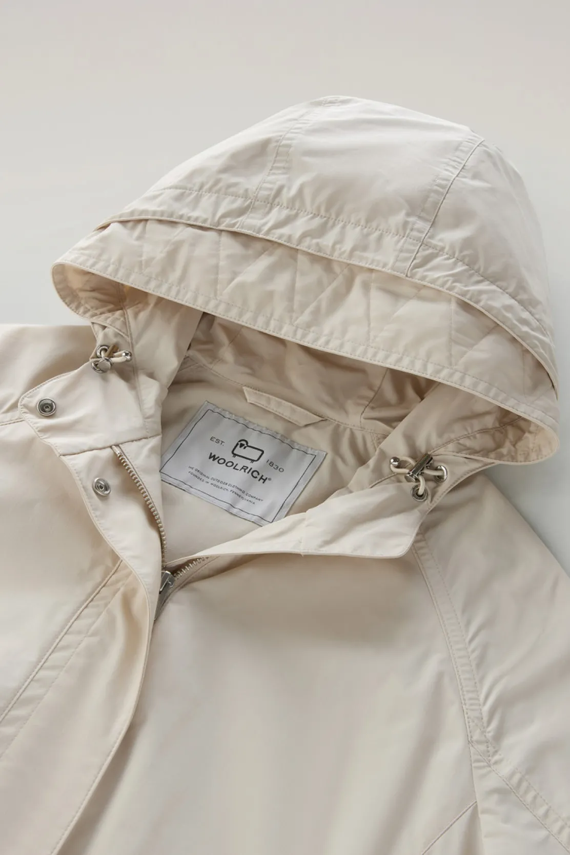 Parka>Woolrich Parka Estivo Lungo In Tessuto Urban Touch Con Cappuccio Light Oak