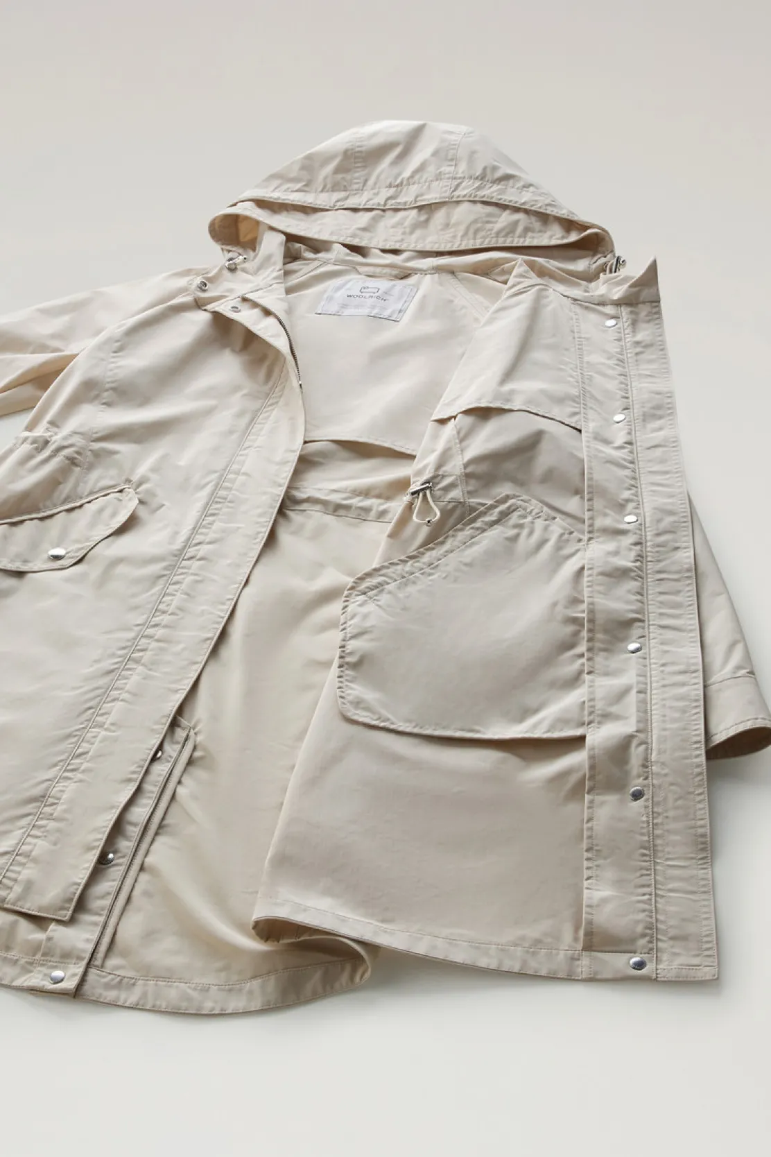 Parka>Woolrich Parka Estivo Lungo In Tessuto Urban Touch Con Cappuccio Light Oak