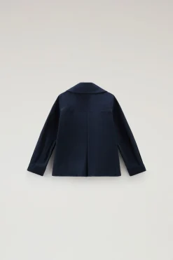 Giacche>Woolrich Peacoat Summer Da Bambina In Urban Touch Melton Blue