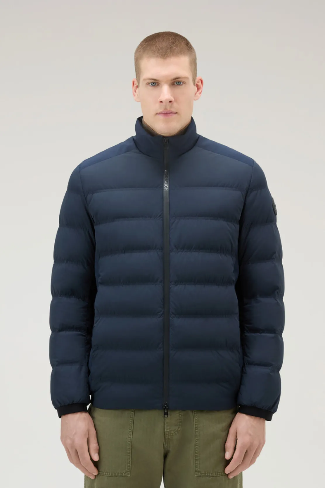 Piumini|Giacche>Woolrich Piumino Bering In Nylon Elasticizzato Melton Blue