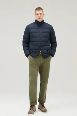 Piumini|Giacche>Woolrich Piumino Bering In Nylon Elasticizzato Melton Blue