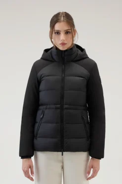 Impermeabili|Giacche>Woolrich Piumino Ibrido In Tech Softshell Con Cappuccio Black