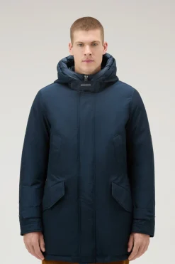 Parka>Woolrich Polar Parka In Ramar Cloth Con Collo Alto Melton Blue