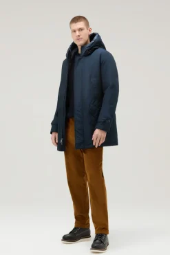 Parka>Woolrich Polar Parka In Ramar Cloth Con Collo Alto Melton Blue