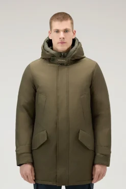Parka>Woolrich Polar Parka In Ramar Cloth Con Collo Alto Dark Green