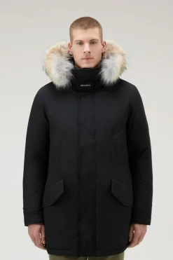 Parka>Woolrich Polar Parka In Ramar Cloth Con Collo Alto E Bordo In Pelliccia Black