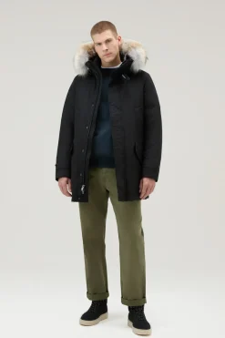Parka>Woolrich Polar Parka In Ramar Cloth Con Collo Alto E Bordo In Pelliccia Black