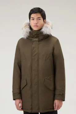 Parka>Woolrich Polar Parka In Ramar Cloth Con Collo Alto E Bordo In Pelliccia Dark Green