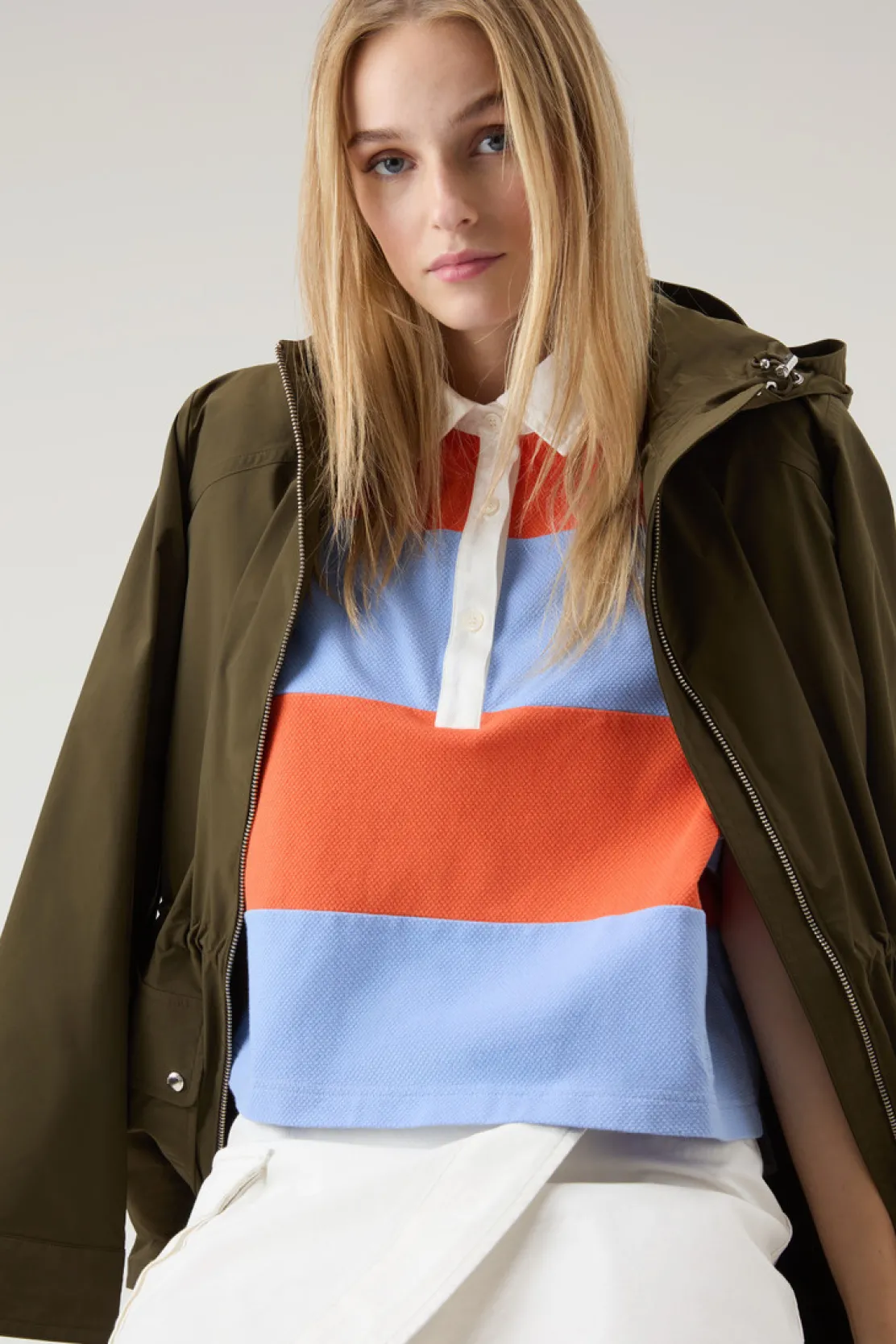 T-shirt e polo>Woolrich Polo In Piquet Di Puro Cotone A Righe Sea Breeze Stripe