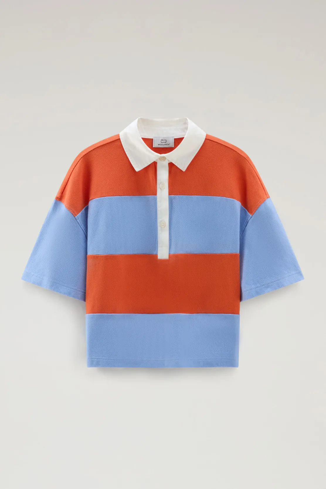 T-shirt e polo>Woolrich Polo In Piquet Di Puro Cotone A Righe Sea Breeze Stripe