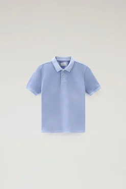 Abbigliamento>Woolrich Polo Mackinack Da Bambino Tinta In Capo In Cotone Elasticizzato Sea Breeze