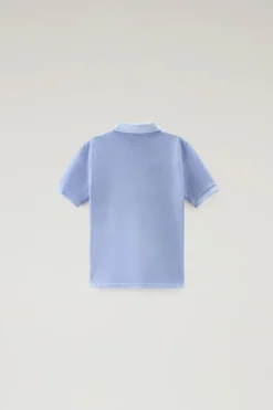 Abbigliamento>Woolrich Polo Mackinack Da Bambino Tinta In Capo In Cotone Elasticizzato Sea Breeze