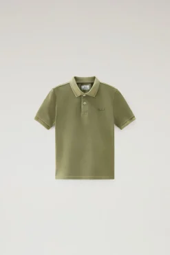 Abbigliamento>Woolrich Polo Mackinack Da Bambino Tinta In Capo In Cotone Elasticizzato Lake Olive