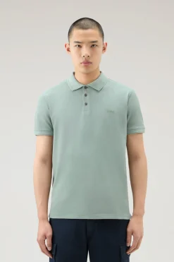 Polo>Woolrich Polo Mackinack Tinta In Capo In Piqu&eacute; Di Cotone Elasticizzato Sage