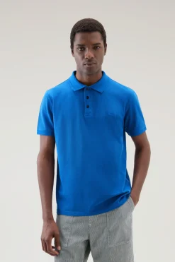 Polo>Woolrich Polo Mackinack Tinta In Capo In Piqu&eacute; Di Cotone Elasticizzato Snorkel Blue