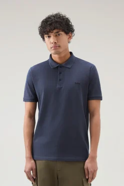 Polo>Woolrich Polo Mackinack Tinta In Capo In Piqu&eacute; Di Cotone Elasticizzato Melton Blue