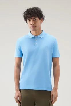 Polo>Woolrich Polo Mackinack Tinta In Capo In Piqu&eacute; Di Cotone Elasticizzato Alaskan Blue