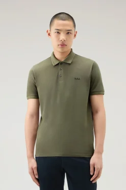 Polo>Woolrich Polo Mackinack Tinta In Capo In Piqu&eacute; Di Cotone Elasticizzato Lake Olive