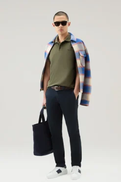 Polo>Woolrich Polo Mackinack Tinta In Capo In Piqu&eacute; Di Cotone Elasticizzato Lake Olive