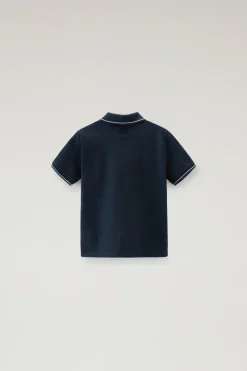 Abbigliamento>Woolrich Polo Monterey Da Bambino In Cotone Piquet Elasticizzato Melton Blue