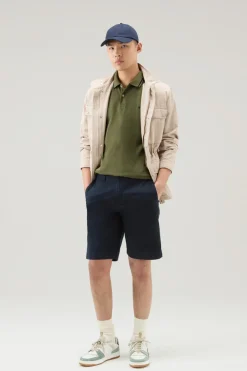Polo>Woolrich Polo Monterey In Piquet Di Cotone Elasticizzato Con Bordi A Righe Lake Olive