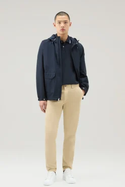 Polo>Woolrich Polo Monterey In Piquet Di Cotone Elasticizzato Con Bordi A Righe Melton Blue