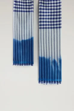Sciarpe>Woolrich Sciarpa In Misto Lana E Cotone Con Motivo Micro Check Twilight Blue Check