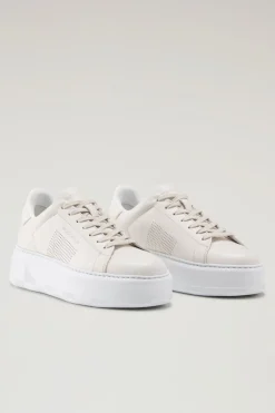 Sneakers>Woolrich Sneakers Chunky Court In Pelle Con Microforature Cream