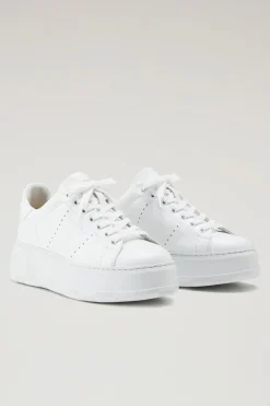 Sneakers>Woolrich Sneakers Chunky Court In Pelle White White