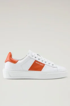 Sneakers>Woolrich Sneakers Classic Court In Pelle Con Banda A Contrasto White Koi