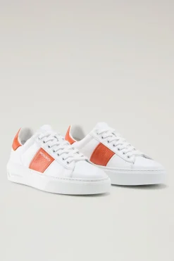 Sneakers>Woolrich Sneakers Classic Court In Pelle Con Banda A Contrasto White Koi