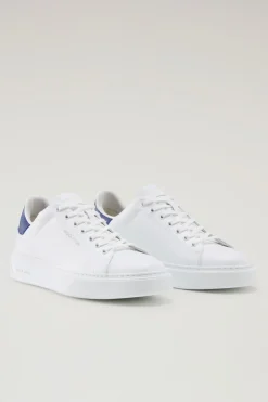 Sneakers>Woolrich Sneakers Classic Court In Pelle Con Toppa A Contrasto White Blue