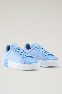 Sneakers>Woolrich Sneakers Classic Court In Tessuto Tecnico Con Dettagli In Pelle Sky Blue