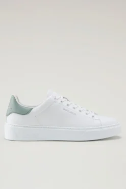 Sneakers>Woolrich Sneakers Classic Court In Pelle Con Toppa A Contrasto White Green