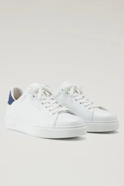 Sneakers>Woolrich Sneakers Classic Court In Pelle Con Dettagli A Contrasto White Blue