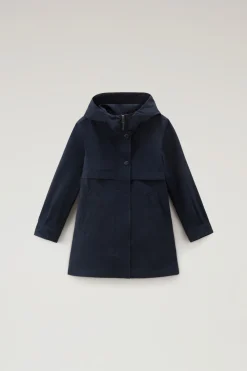 Giacche>Woolrich Summer Parka Da Bambina In Urban Touch Melton Blue