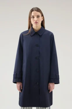Cappotti>Woolrich Trench Havice In Best Cotton Melton Blue