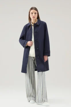 Cappotti>Woolrich Trench Havice In Best Cotton Melton Blue