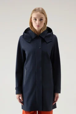 Cappotti|Impermeabili>Woolrich Trench In Nylon High Tech Con Cappuccio Staccabile Melton Blue