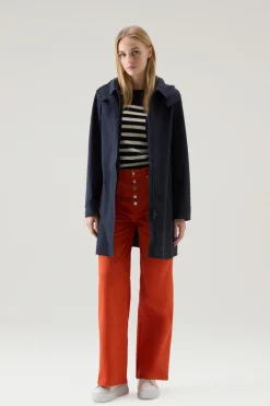 Cappotti|Impermeabili>Woolrich Trench In Nylon High Tech Con Cappuccio Staccabile Melton Blue