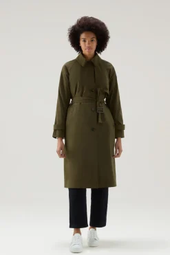 Cappotti>Woolrich Trench In Tessuto Urban Touch Con Cintura Dark Green