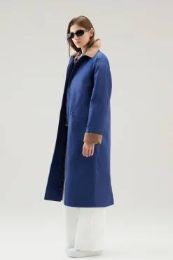 Cappotti>Woolrich Trench Waxed In Misto Cotone E Nylon Con Colletto A Punta Twilight Blue