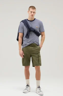 T-shirt>Woolrich T-shirt A Righe In Jersey Di Cotone Elasticizzato Blue Stripe