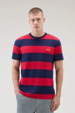 T-shirt>Woolrich T-shirt A Righe In Jersey Di Cotone Elasticizzato Red Stripe