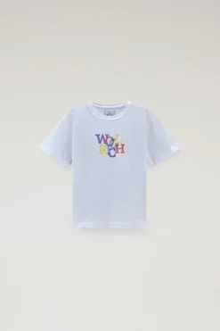 Abbigliamento>Woolrich T-shirt Da Bambino In Puro Cotone Con Stampa Grafica Bright White